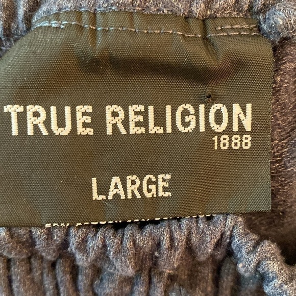 True Religion Relaxed Sweatpants Loungwear Pants Navy Silver Big Logo Size LARGE - Picture 3 of 7